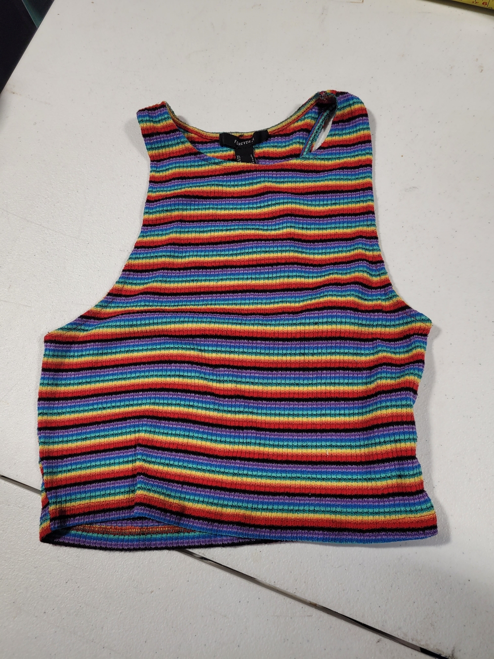 Forever 21 Multicolor Rainbow Striped Ribbed Crop Top